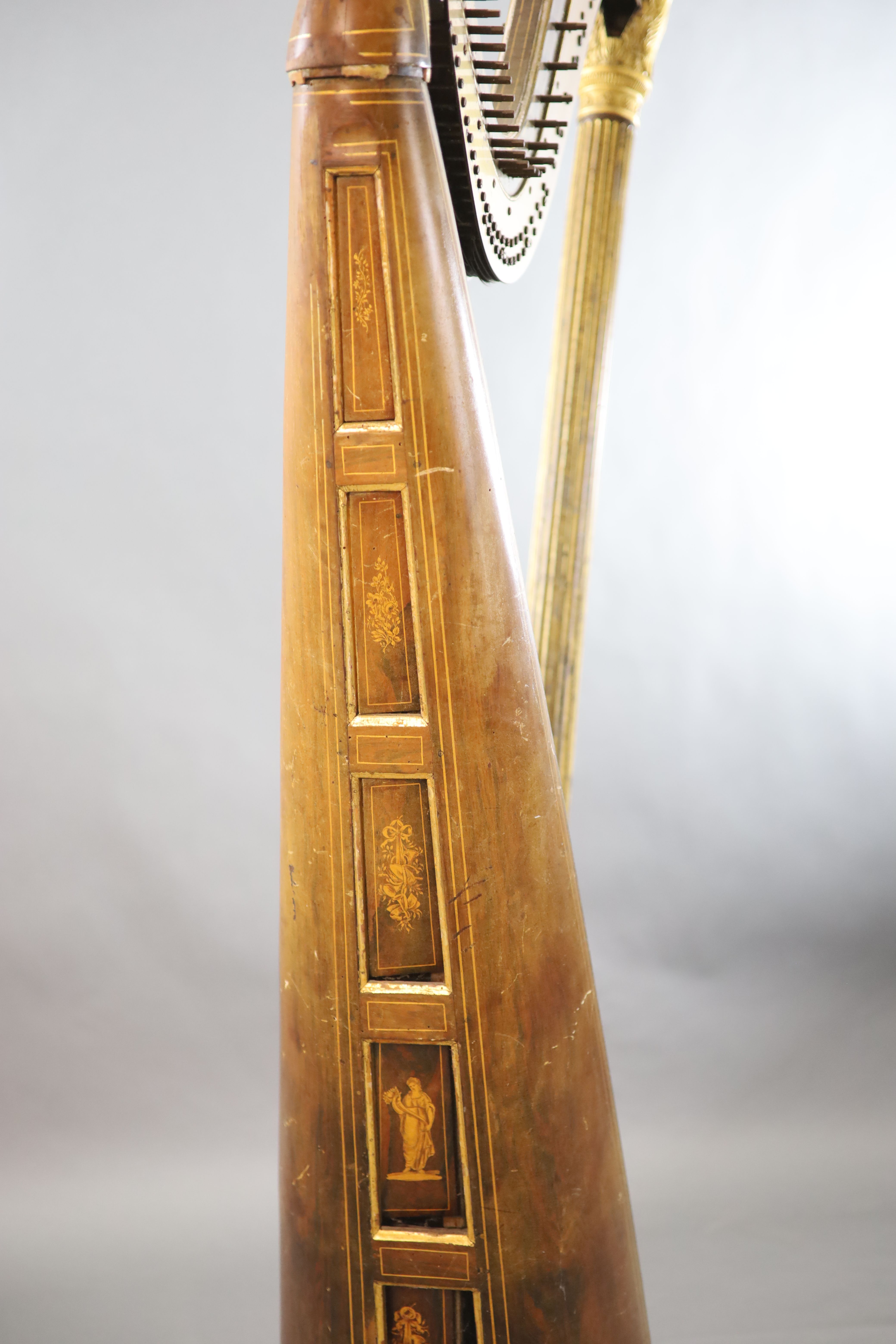 A mid 19th century J.Schwieso giltwood, satinwood and rosewood concert harp, W.2ft 9in. H.5ft 7in.